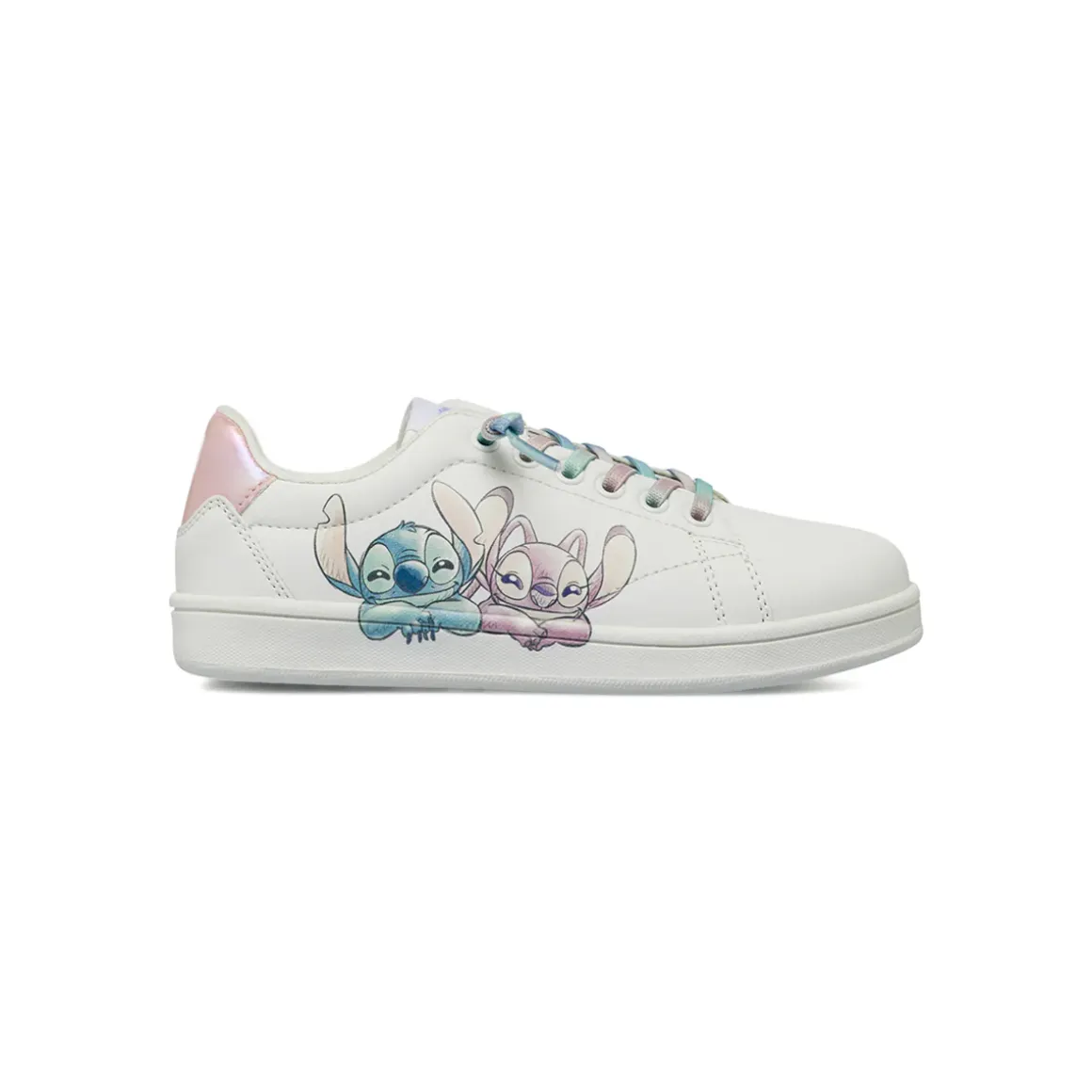 Sneakers da bambina bianche Stitch con Stitch con lacci arcobaleno