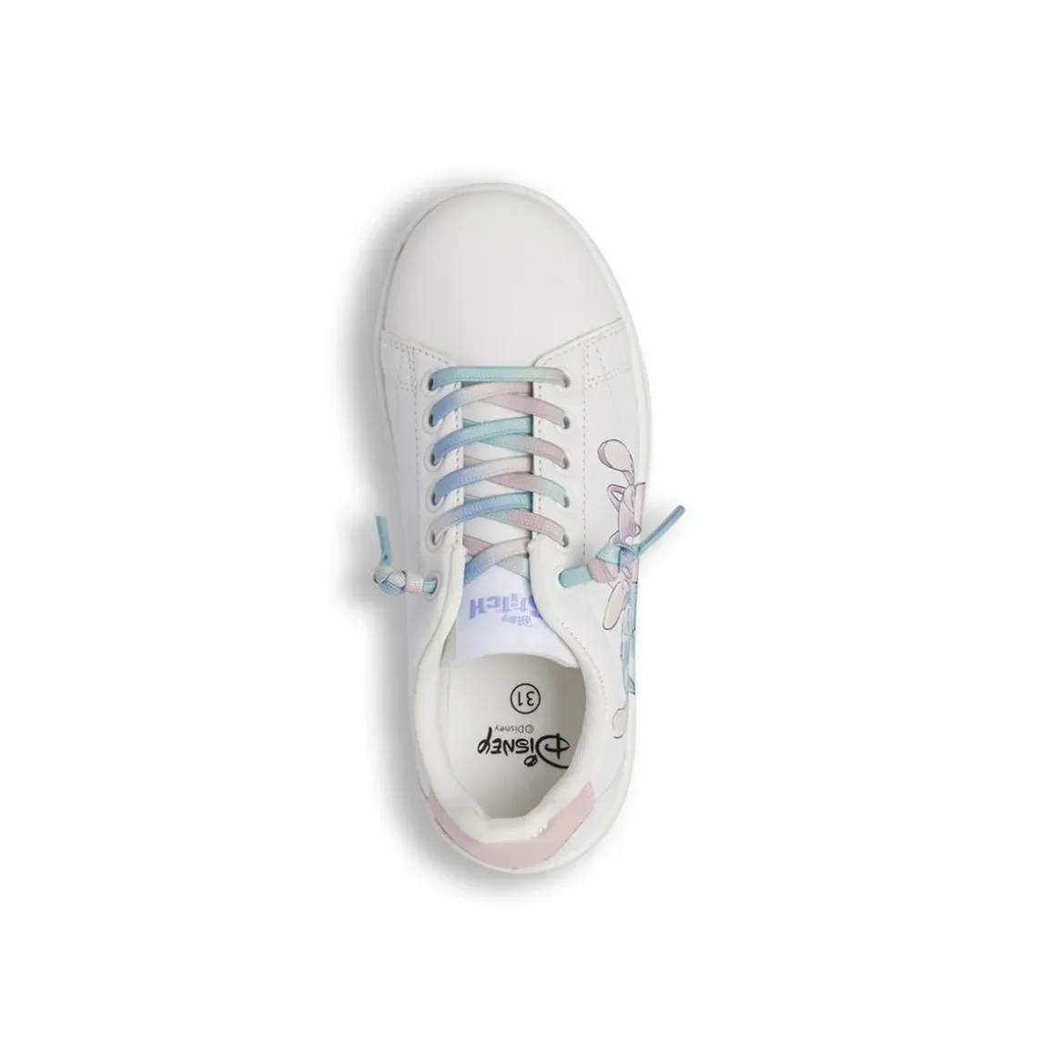 Sneakers da bambina bianche Stitch con Stitch con lacci arcobaleno