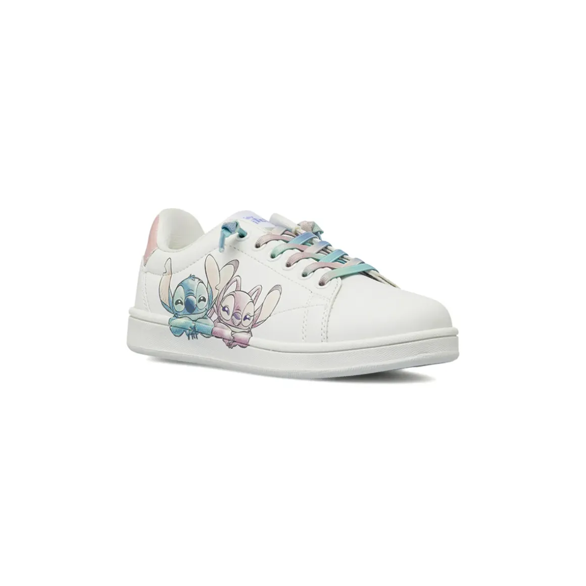 Sneakers da bambina bianche Stitch con Stitch con lacci arcobaleno
