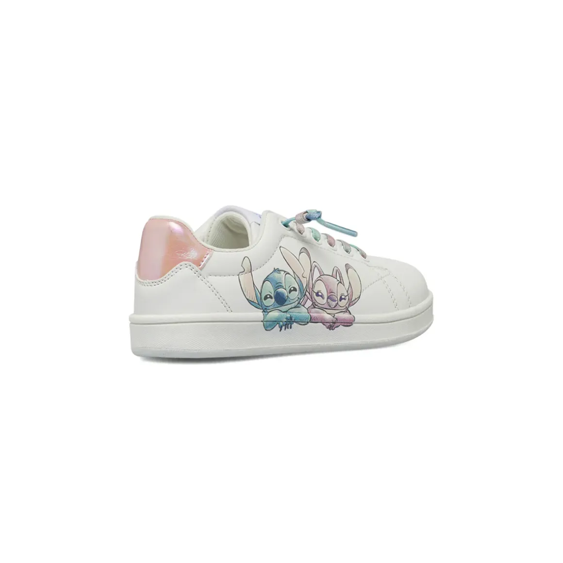 Sneakers da bambina bianche Stitch con Stitch con lacci arcobaleno