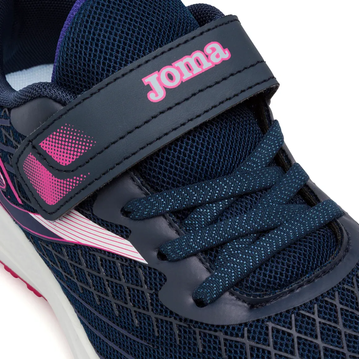 Sneakers da bambina blu in tessuto tecnico con lacci e strappo in velcro Joma JR30
