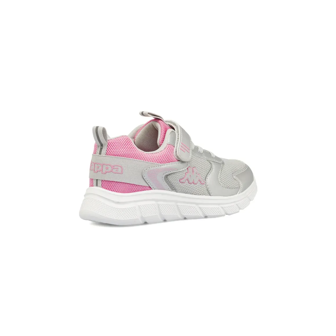 Sneakers da bambina Kappa grigio argento e rosa con chiusura a strappo