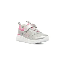 Sneakers da bambina Kappa grigio argento e rosa con chiusura a strappo