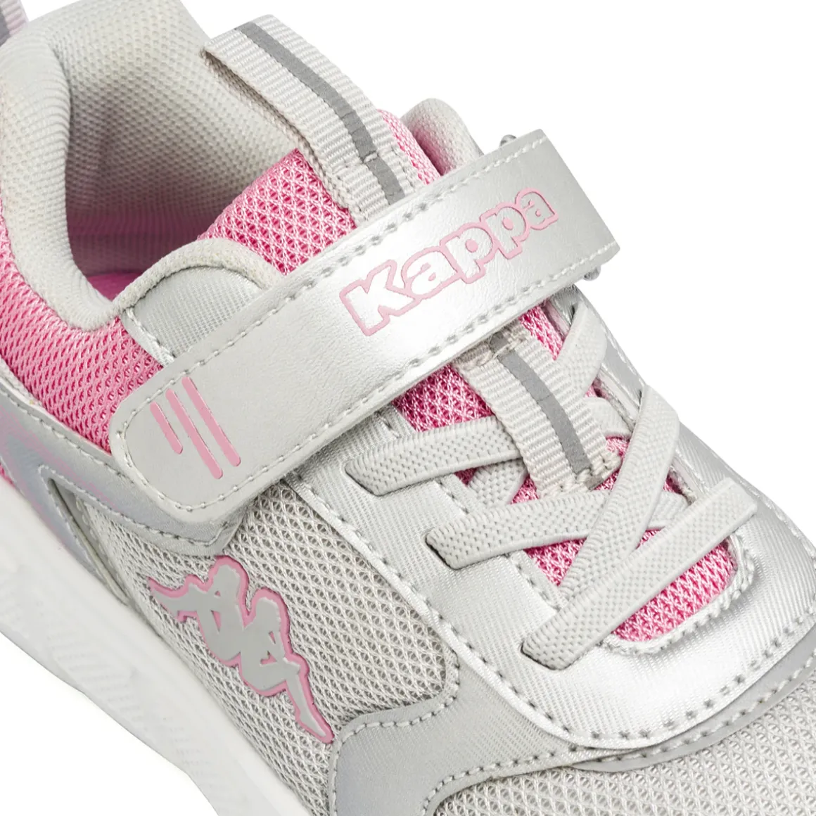 Sneakers da bambina Kappa grigio argento e rosa con chiusura a strappo