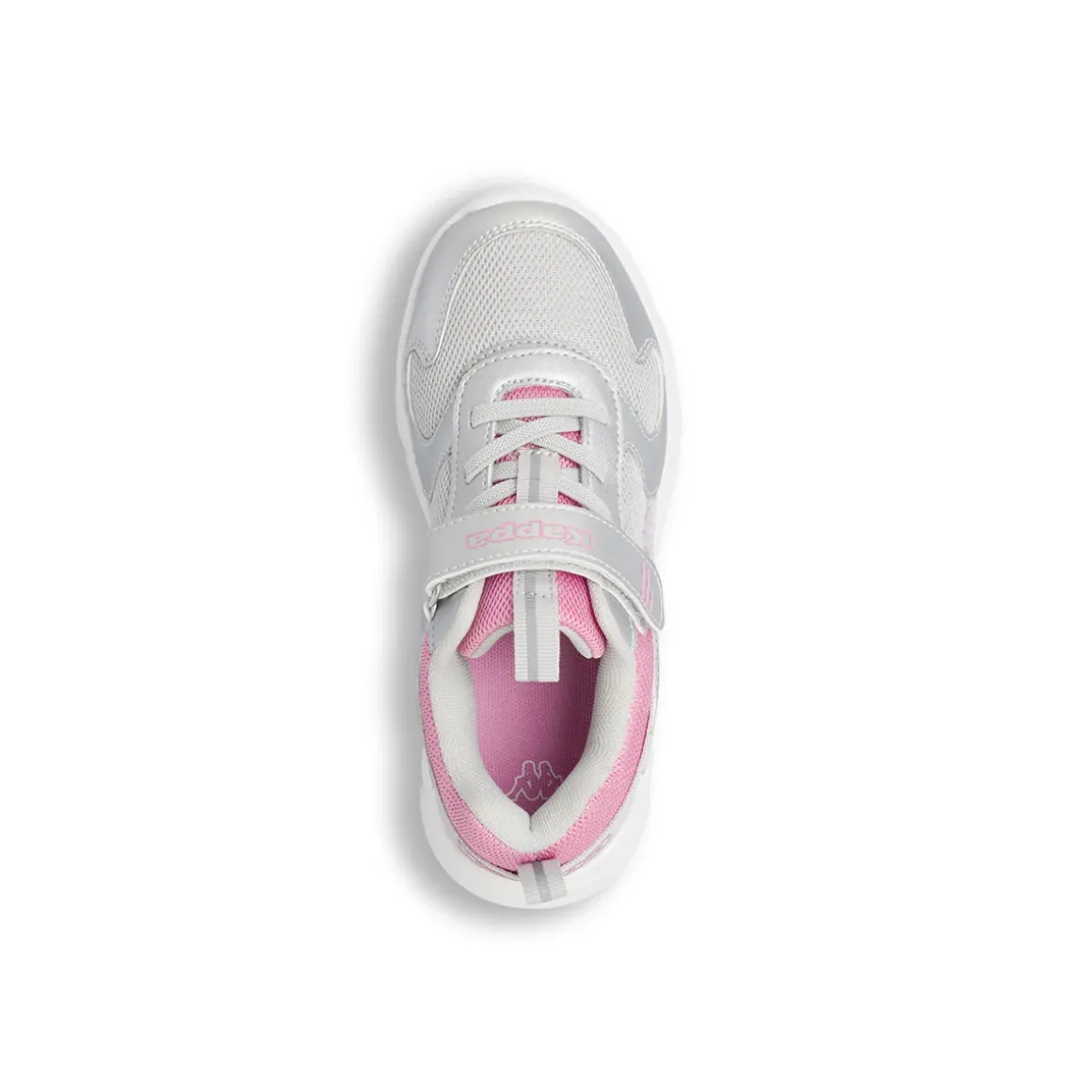 Sneakers da bambina Kappa grigio argento e rosa con chiusura a strappo