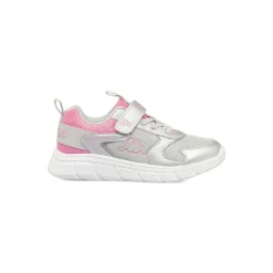 Sneakers da bambina Kappa grigio argento e rosa con chiusura a strappo