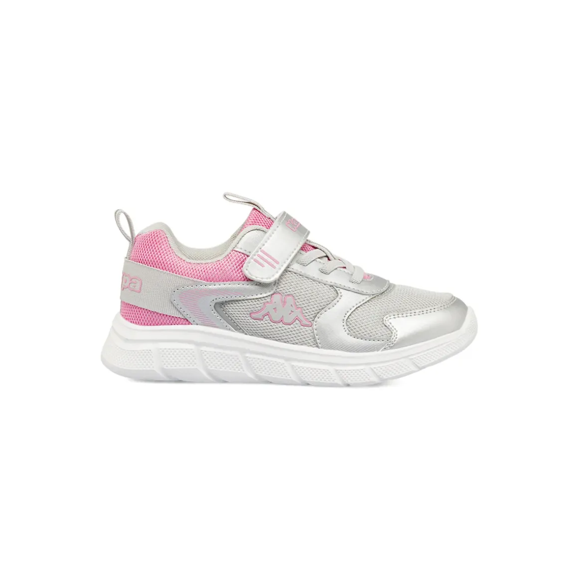 Sneakers da bambina Kappa grigio argento e rosa con chiusura a strappo