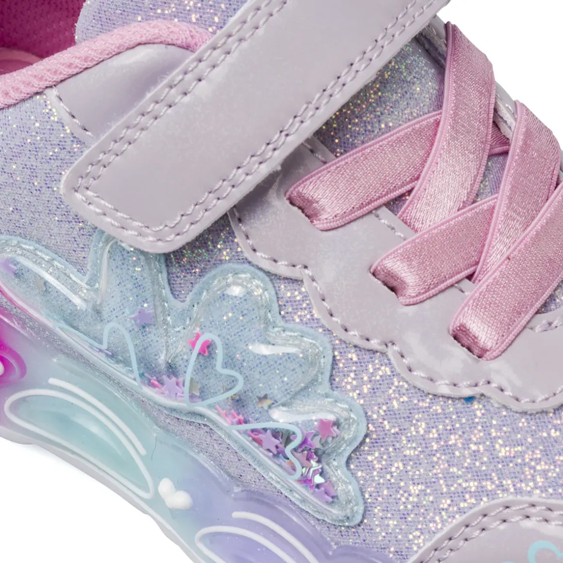 Sneakers da bambina lilla con glitter e suola con luci Dieci Baci