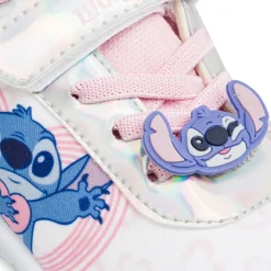 Sneakers da bambina rosa e bianche con luci e patch Stich