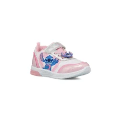 Sneakers da bambina rosa e bianche con luci e patch Stich