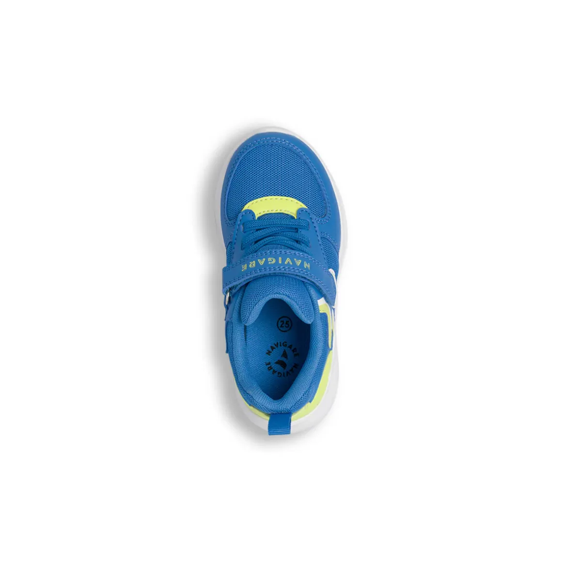 Sneakers da bambino blu con dettagli giallo fluo e strappo Navigare
