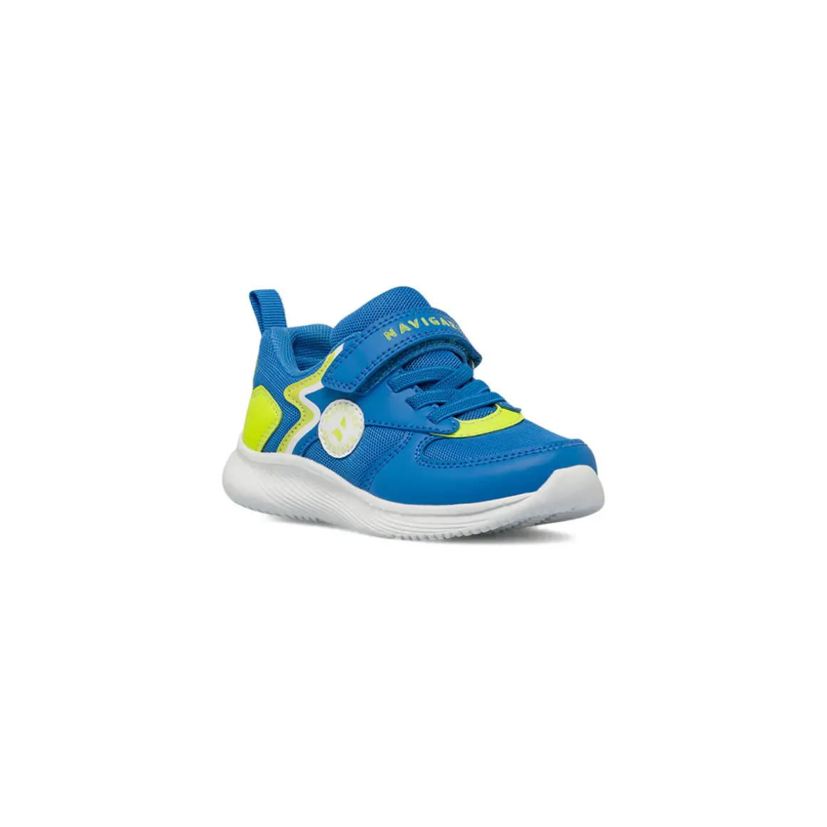 Sneakers da bambino blu con dettagli giallo fluo e strappo Navigare