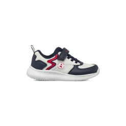 Sneakers da bambino blu con inserti in mesh e dettagli rossi Navigare
