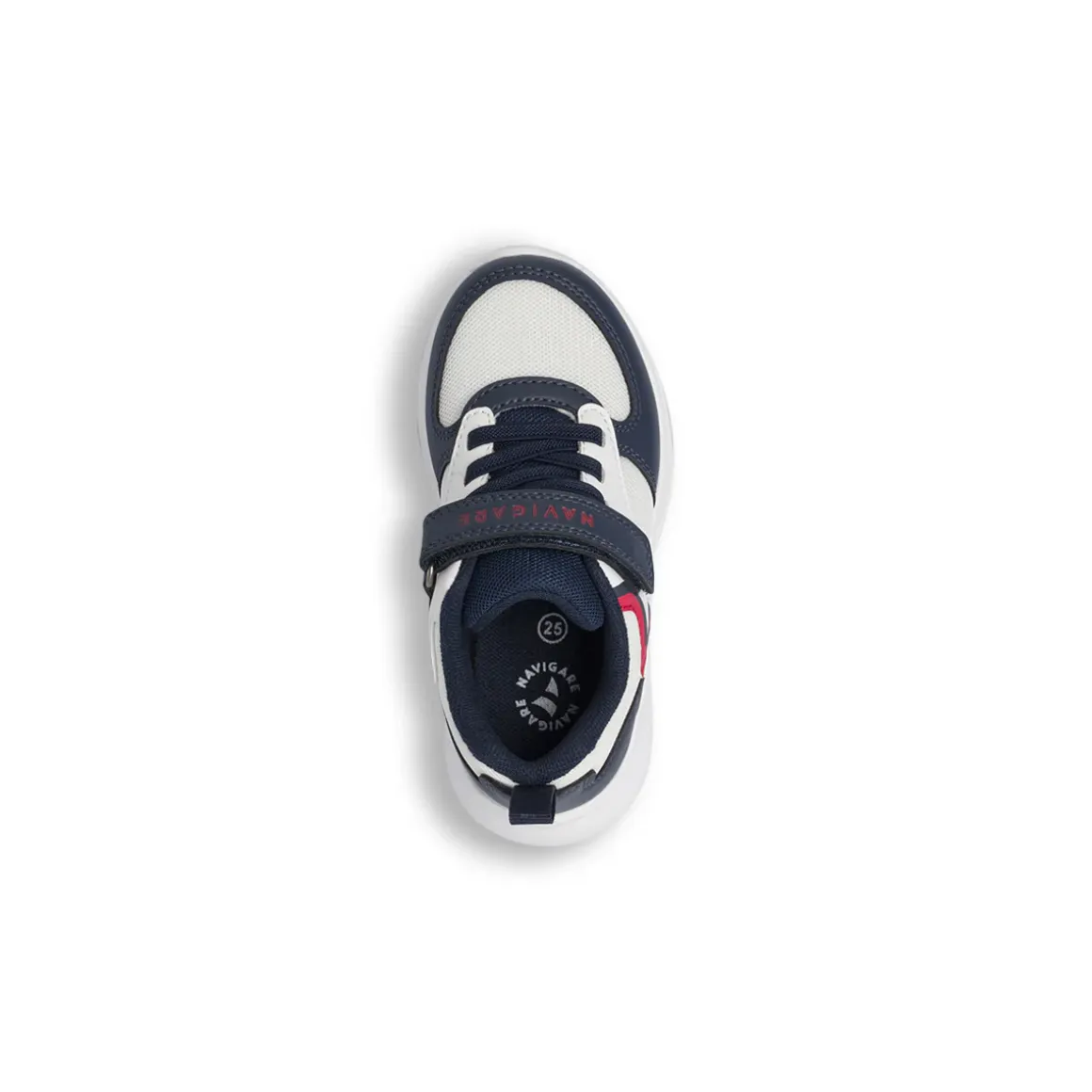 Sneakers da bambino blu con inserti in mesh e dettagli rossi Navigare