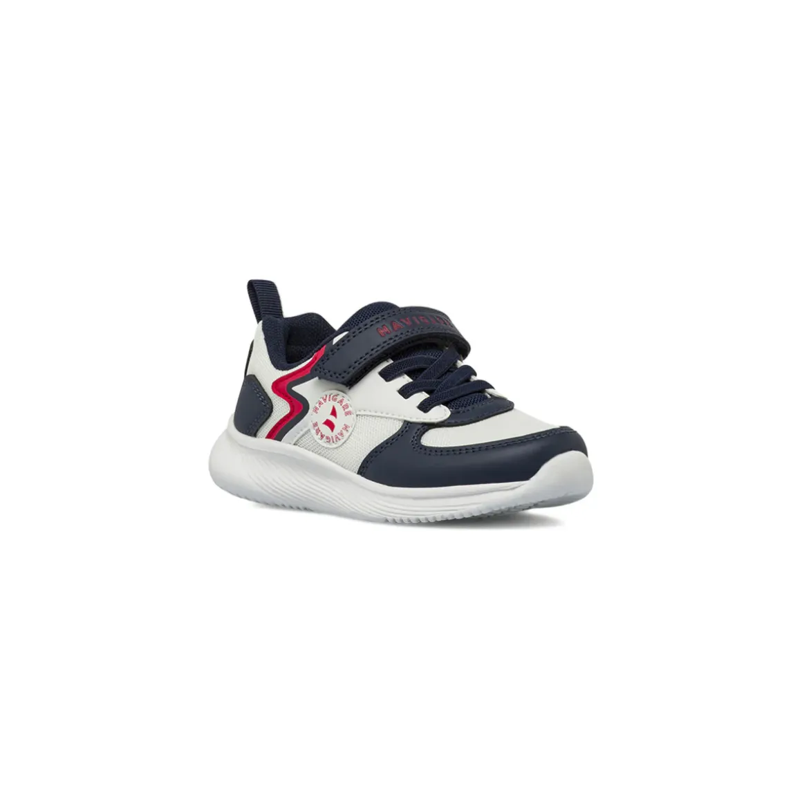 Sneakers da bambino blu con inserti in mesh e dettagli rossi Navigare