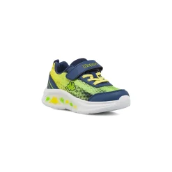 Sneakers da Bambino blu e verde lime con strappo e Luci Kappa