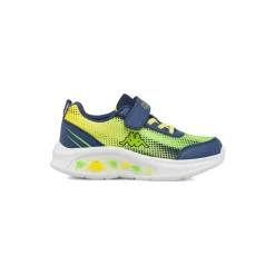 Sneakers da Bambino blu e verde lime con strappo e Luci Kappa