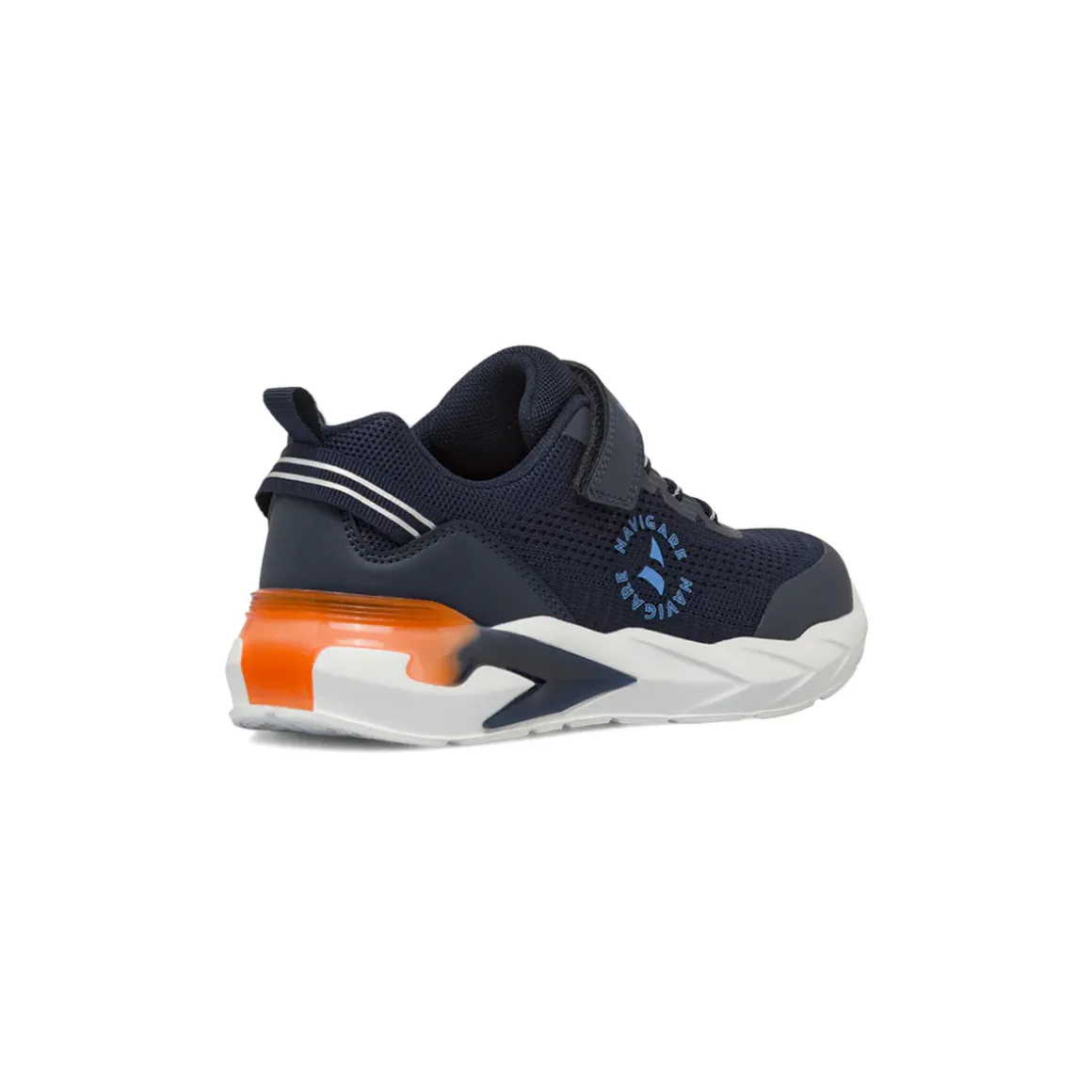 Sneakers da bambino blu in tessuto con luci nella suola Navigare