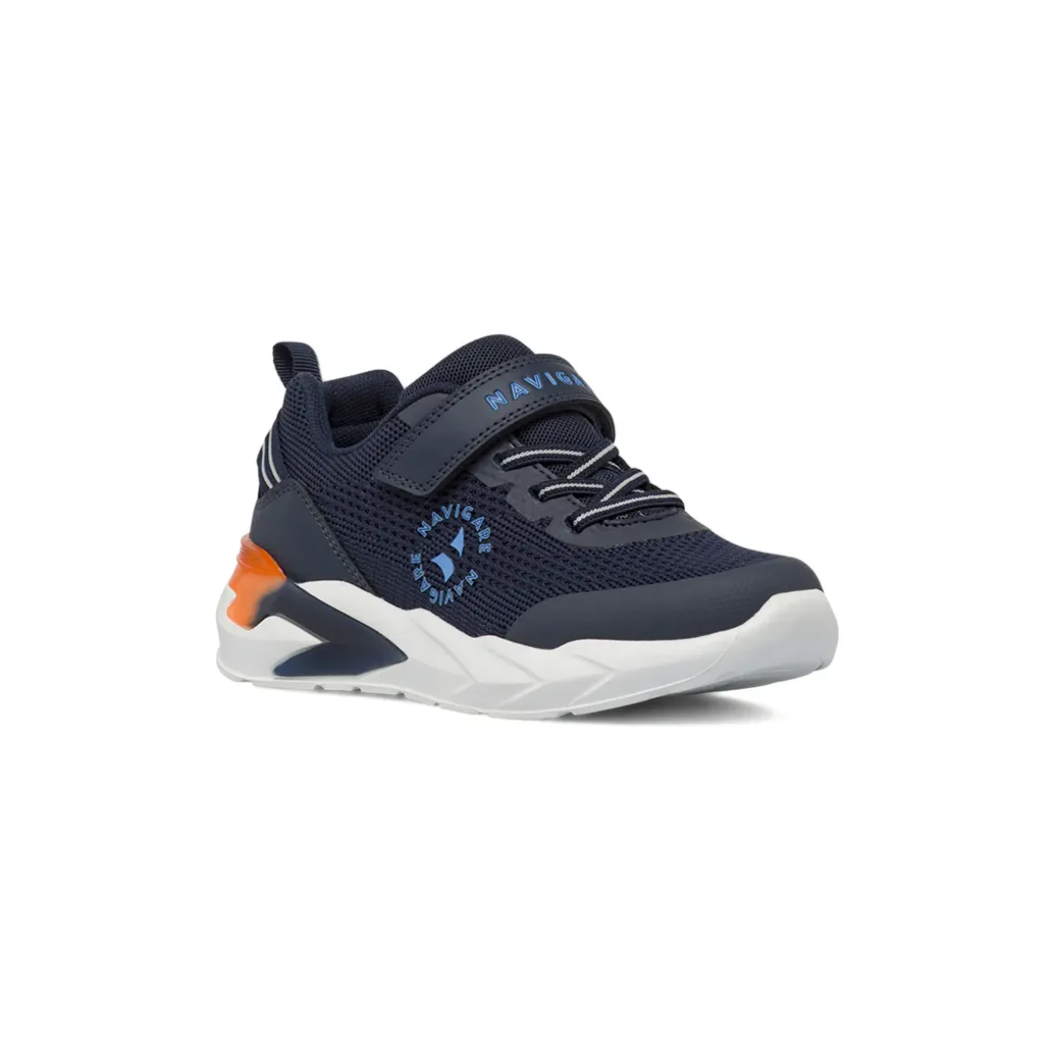 Sneakers da bambino blu in tessuto con luci nella suola Navigare