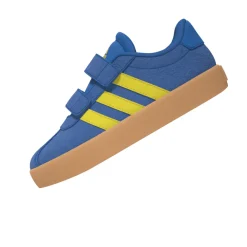 Sneakers da bambino e bambina blu con dettagli gialli adidas VL Court 3.0