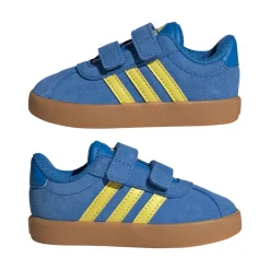 Sneakers da bambino e bambina blu con dettagli gialli adidas VL Court 3.0