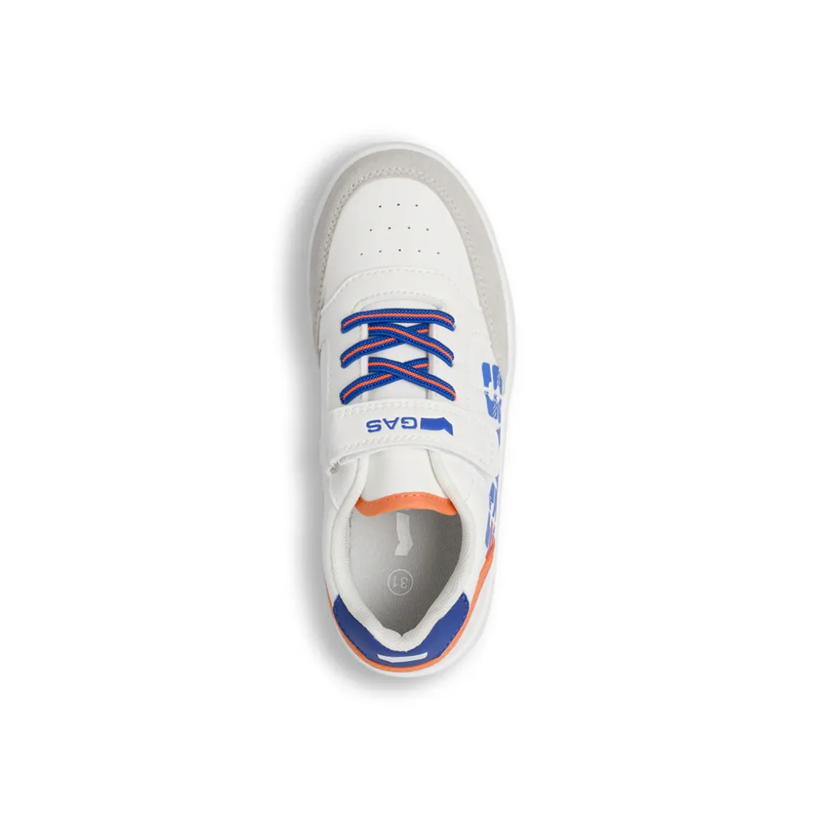 Sneakers da Bambino Gas bianche con strappo e inserti blu e arancio