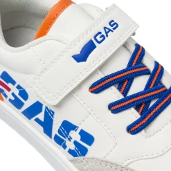 Sneakers da Bambino Gas bianche con strappo e inserti blu e arancio