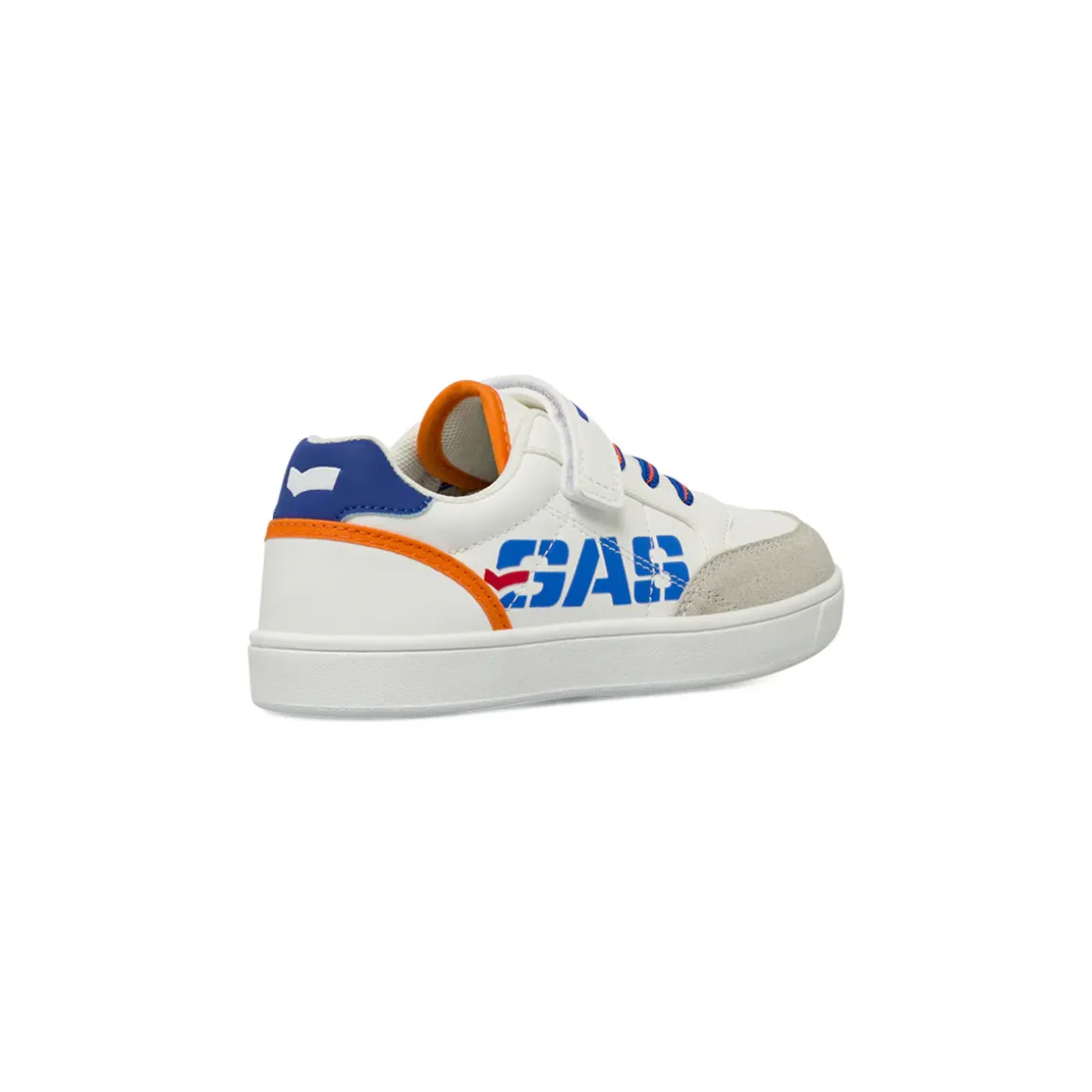 Sneakers da Bambino Gas bianche con strappo e inserti blu e arancio