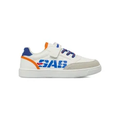 Sneakers da Bambino Gas bianche con strappo e inserti blu e arancio