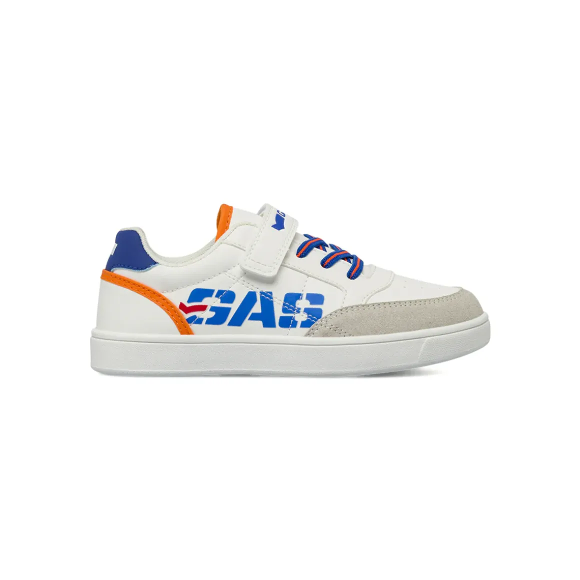 Sneakers da Bambino Gas bianche con strappo e inserti blu e arancio