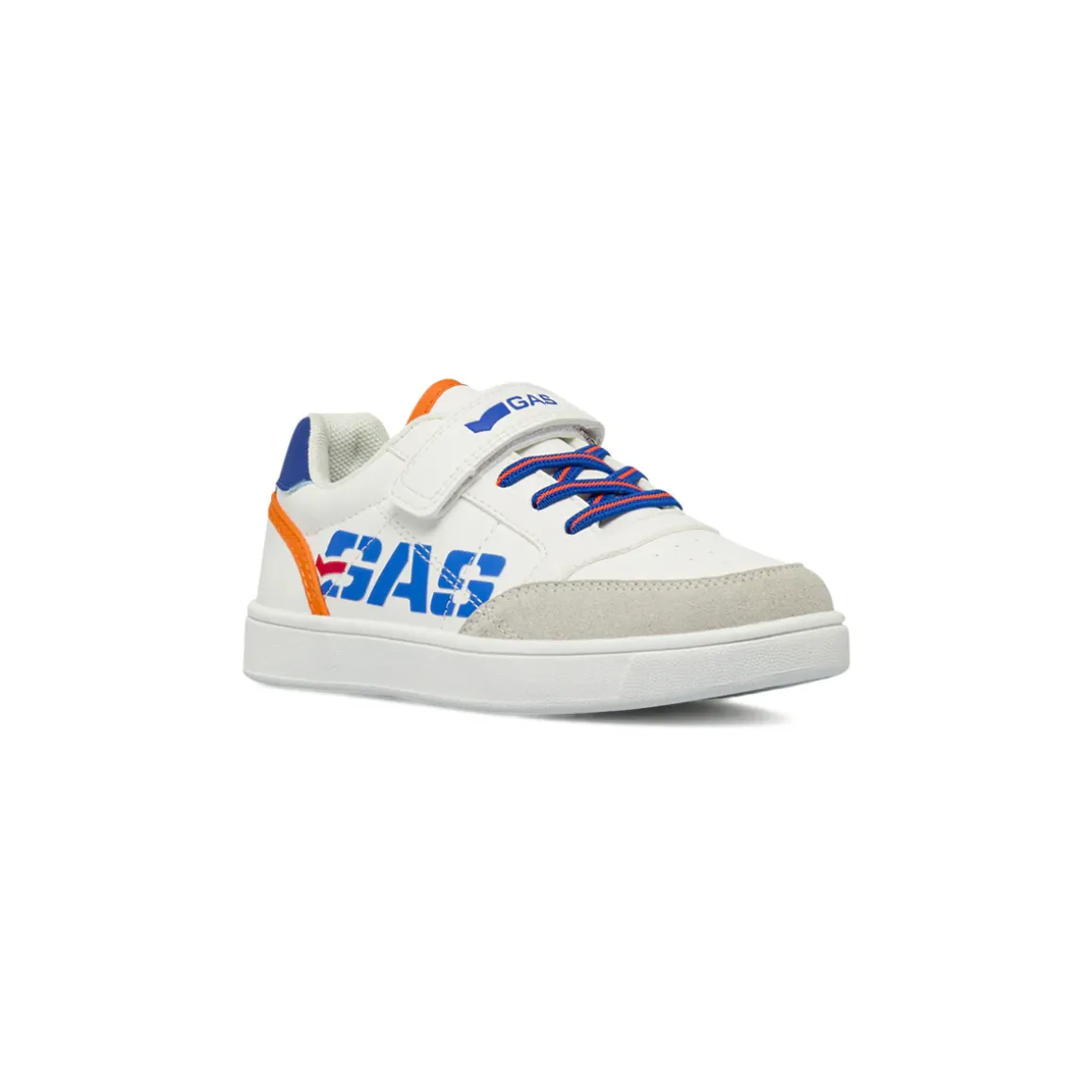 Sneakers da Bambino Gas bianche con strappo e inserti blu e arancio