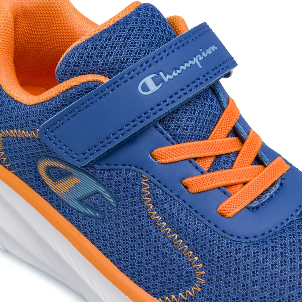 Sneakers da Bambino in mesh blu e arancioni con strappo Champion