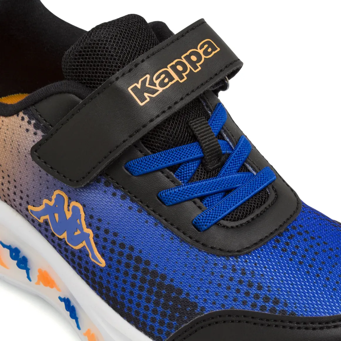 Sneakers da Bambino nere blu e arancioni con strappo con Luci Kappa