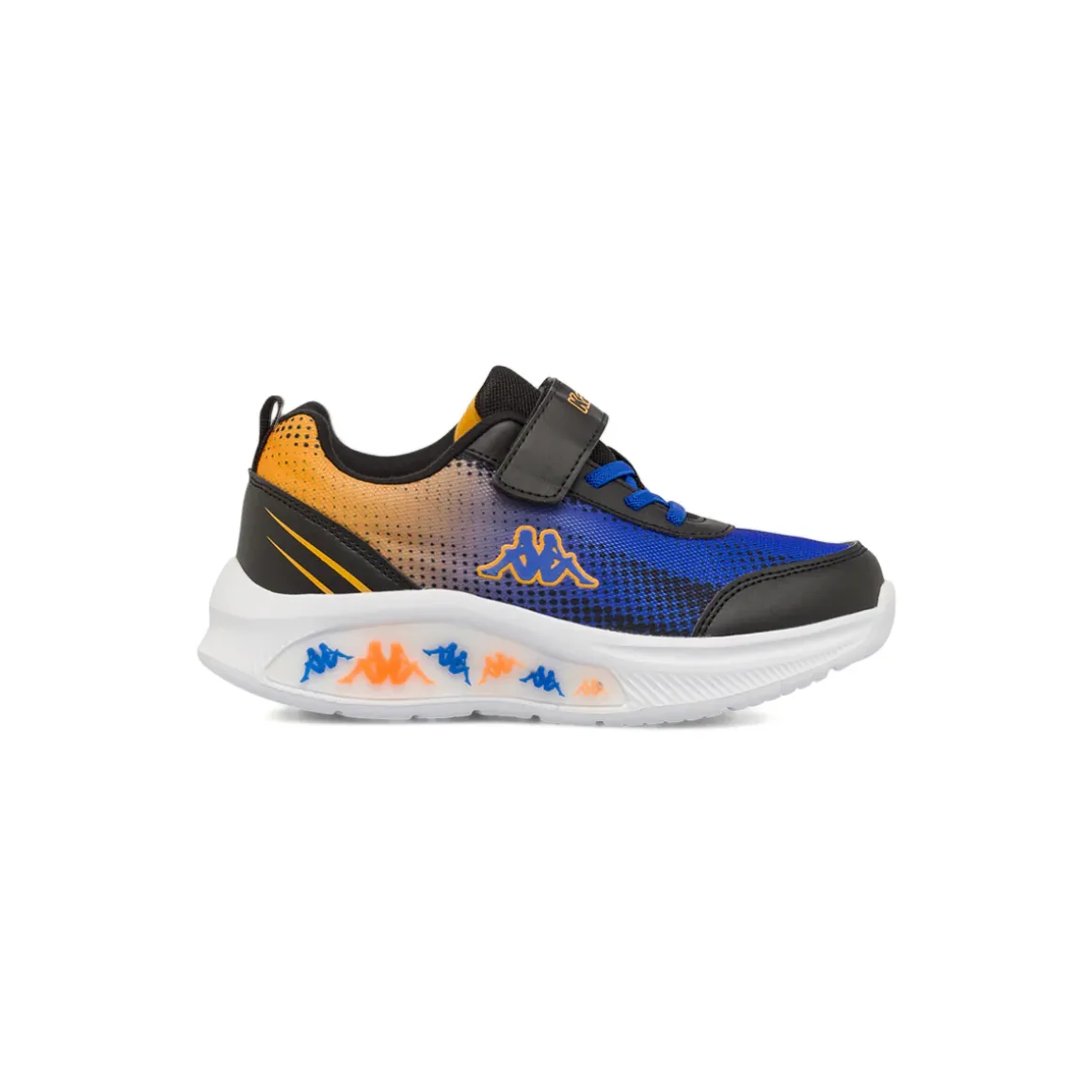 Sneakers da Bambino nere blu e arancioni con strappo con Luci Kappa