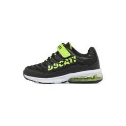 Sneakers da bambino nere con strappo e dettagli lime fluo Ducati
