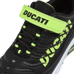 Sneakers da bambino nere con strappo e dettagli lime fluo Ducati