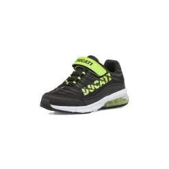 Sneakers da bambino nere con strappo e dettagli lime fluo Ducati