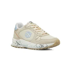 Sneakers da donna beige Swish Jeans con inserti effetto scamosciato