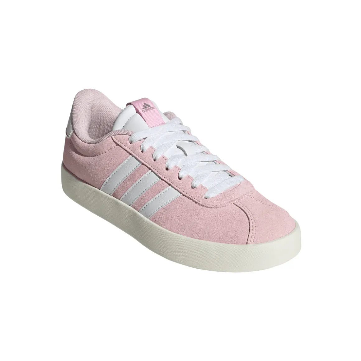 Sneakers da donna in pelle effetto scamosciato rosa e bianche adidas VL Court 3.0
