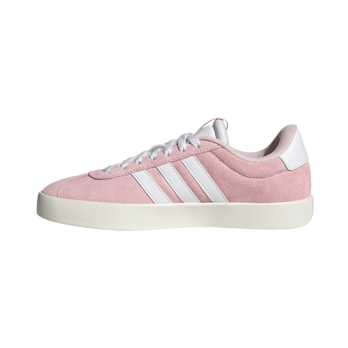 Sneakers da donna in pelle effetto scamosciato rosa e bianche adidas VL Court 3.0