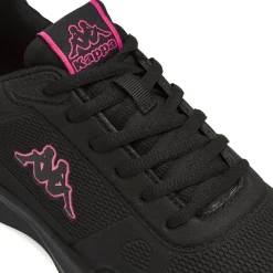 Sneakers da donna nere Kappa in tessuto traspirante con inserti fucsia