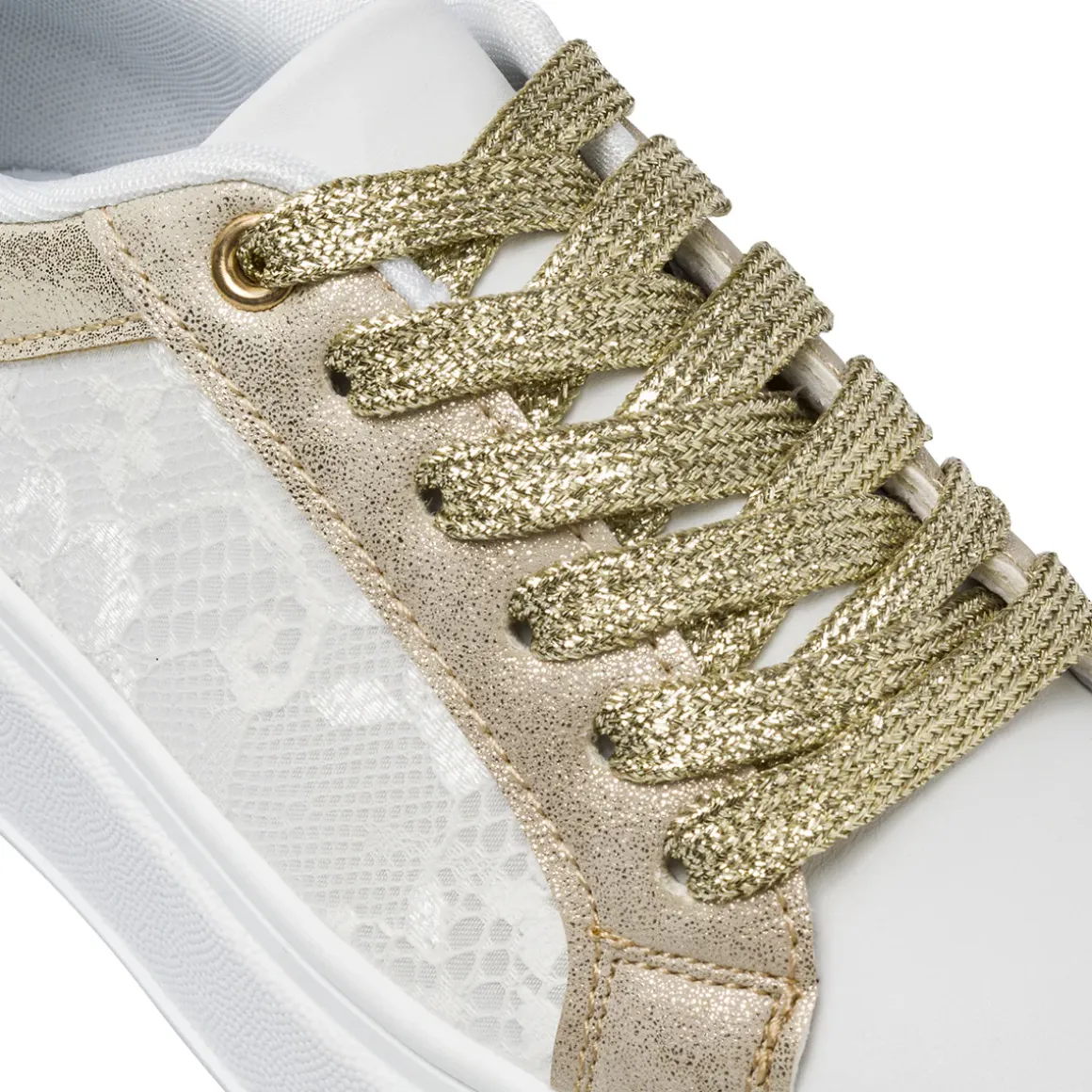 Sneakers da Ragazza bianche e oro con inserti in pizzo Dieci Baci