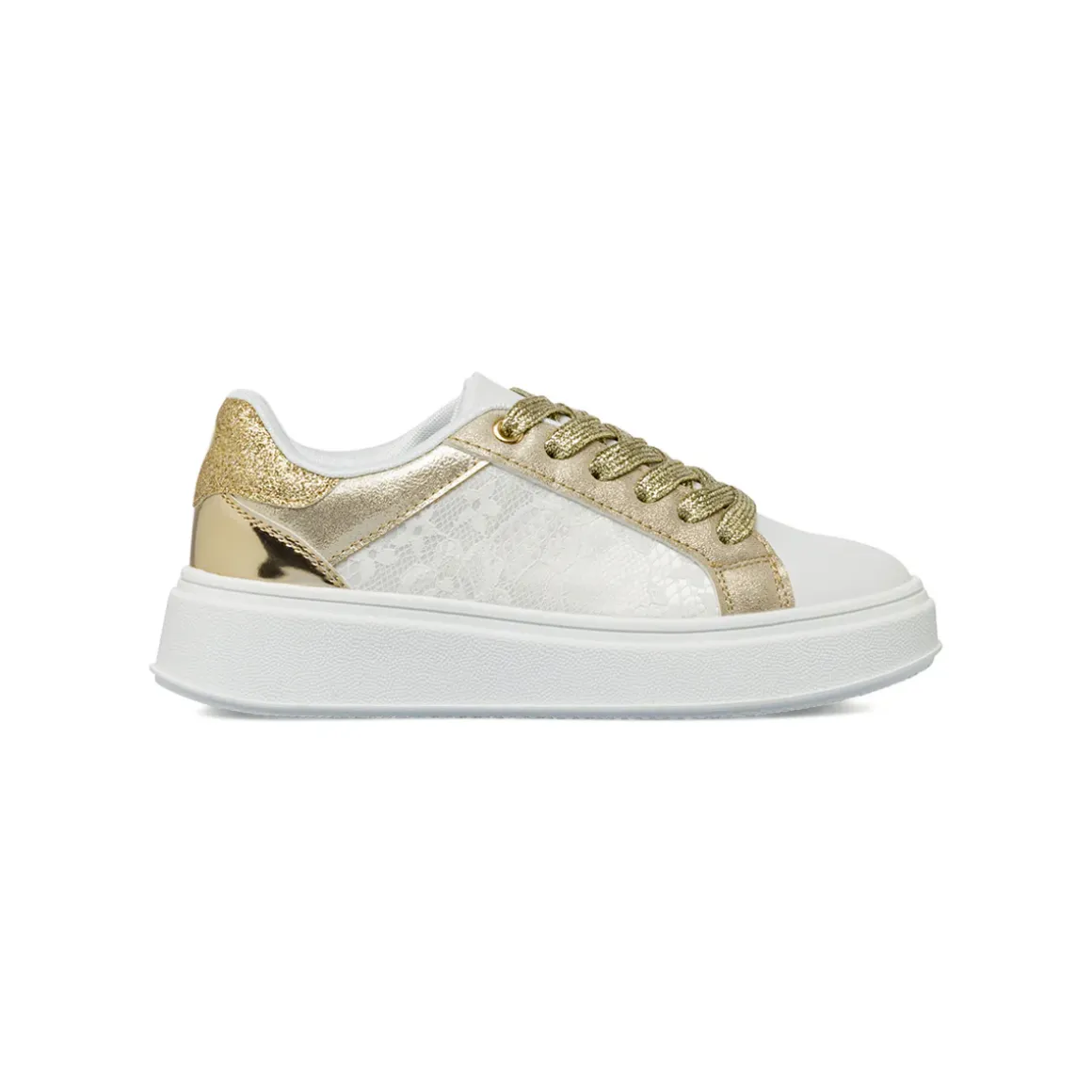 Sneakers da Ragazza bianche e oro con inserti in pizzo Dieci Baci