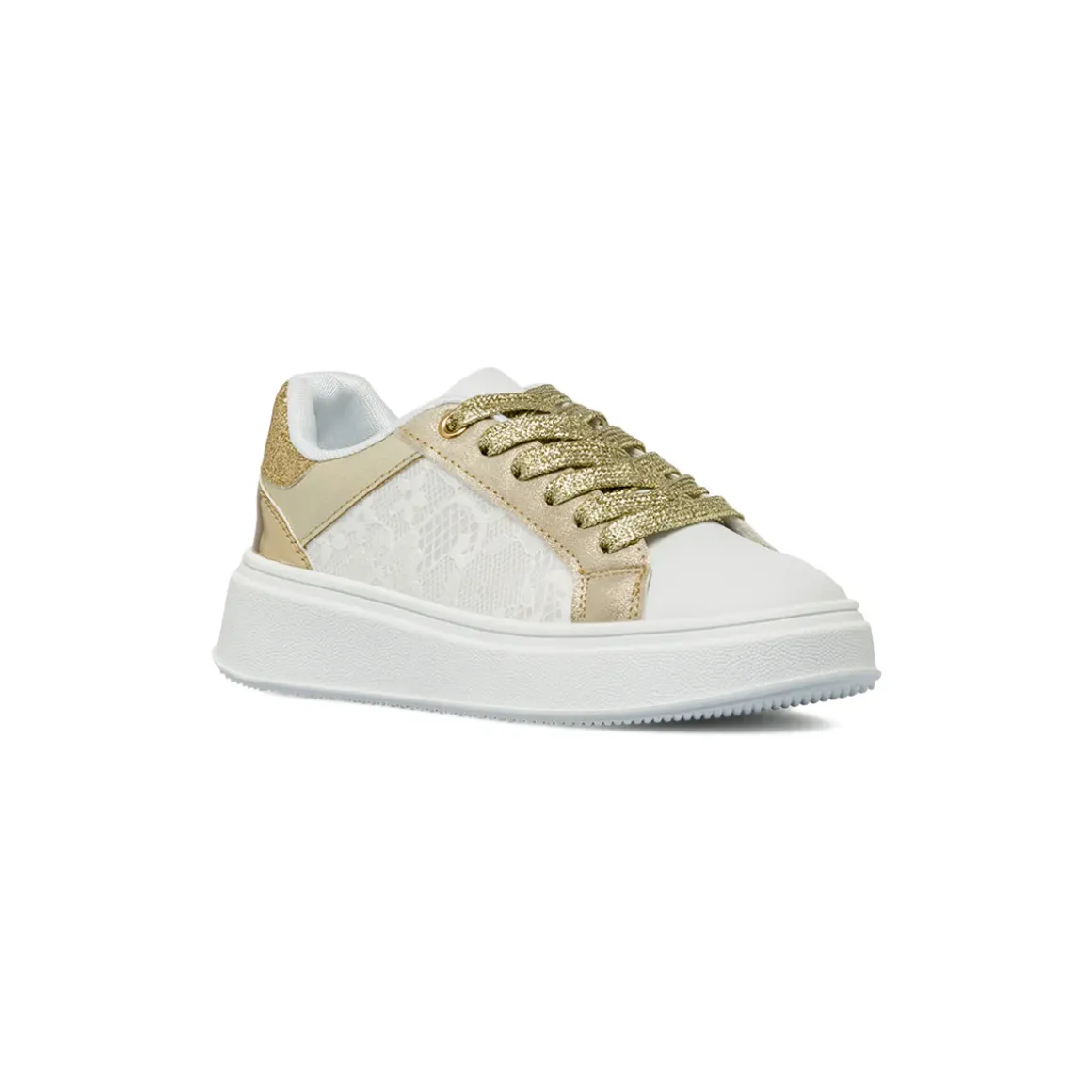Sneakers da Ragazza bianche e oro con inserti in pizzo Dieci Baci