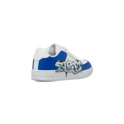 Sneakers da ragazzo bianche con graffiti blu e stampa street Space Boy