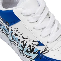 Sneakers da ragazzo bianche con graffiti blu e stampa street Space Boy