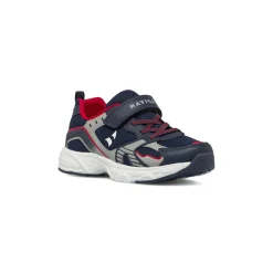Sneakers da Ragazzo blu con inserti grigi e rossi e strappo Navigare