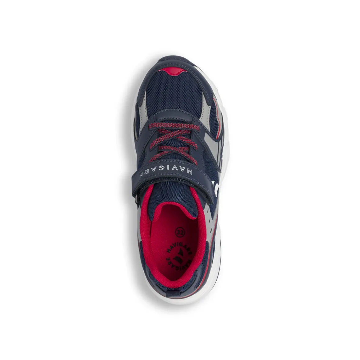 Sneakers da Ragazzo blu con inserti grigi e rossi e strappo Navigare