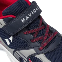 Sneakers da Ragazzo blu con inserti grigi e rossi e strappo Navigare