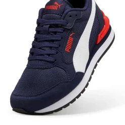 Sneakers da ragazzo blu in tessuto mesh con dettagli rossi Puma Runner V4 Mesh